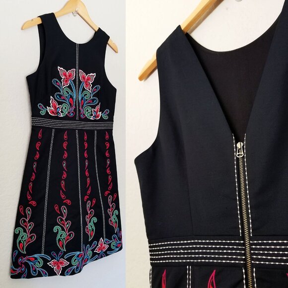 Anthropologie Maeve Chennai Embroidered Paisley Floral Mini Dress Black Size 6 - Picture 11 of 15